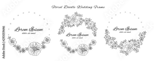 floral flower doodle sketch wedding frame ornament invitation card template collection vector illustration