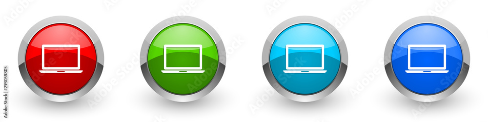 Notebook, laptop silver metallic glossy icons, red, set of modern design buttons for web, internet and mobile applications in four colors options isolated on white background Notebook, laptop silver metallic glossy icons, red, set of modern design buttons for web, internet and mobile applications in four colors options isolated on white background