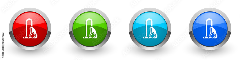 Vacuum cleaner silver metallic glossy icons, red, set of modern design buttons for web, internet and mobile applications in four colors options isolated on white background Vacuum cleaner silver metallic glossy icons, red, set of modern design buttons for web, internet and mobile applications in four colors options isolated on white background