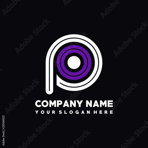 initial letter PO logo, round logo white, purple lowercase letters