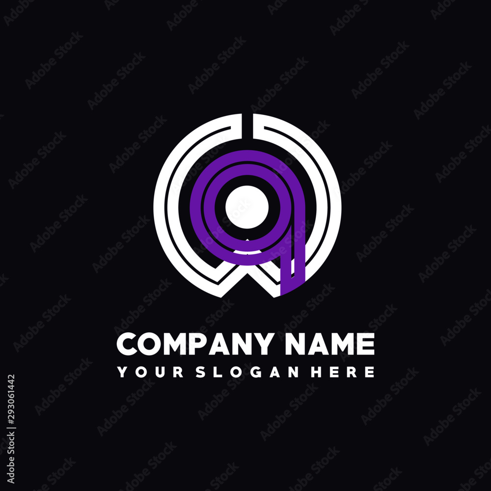 initial letter WQ logo, round logo white, purple lowercase letters initial letter WQ logo, round logo white, purple lowercase letters