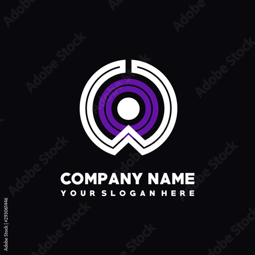 initial letter WO logo, round logo white, purple lowercase letters