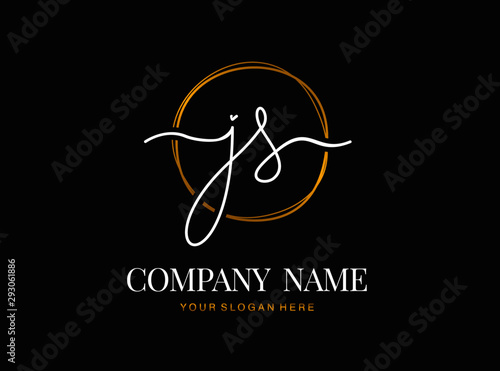 J S JS Initial handwriting logo design with circle. Beautyful design handwritten logo for fashion, team, wedding, luxury logo.
