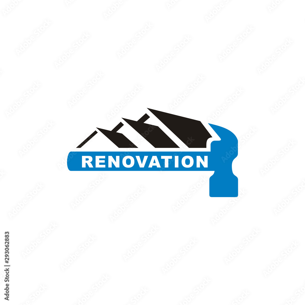 House Roof with Hammer for Home Residential Renovation Logo design