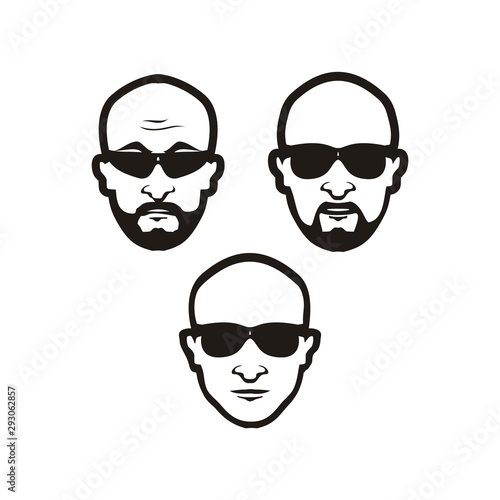 Face of Bald Head Man Guy with Black glasses