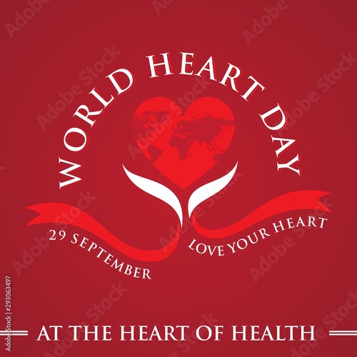 World Heart Day core world doctor medical greeting card with graphic heart and ribbon