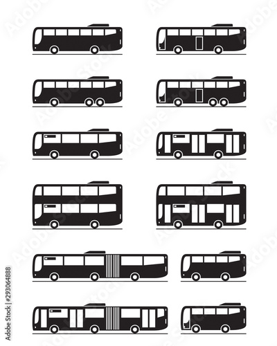 Various public transport buses - vector illustration