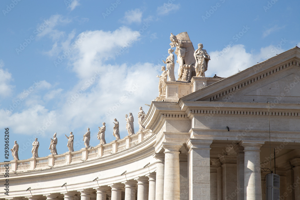Statues on top of the Colossal Tuscan colonnades in Piazza San Pietro (St. Peter's Square) in Vatican City