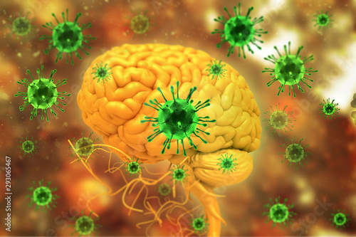 Virus infection on brain. 3d illustration photo