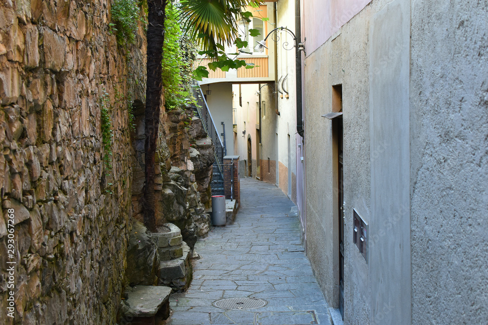 Street in the village of Gandria on lake Lugano, Switzerland.