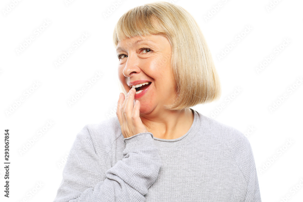 lifestyle, emotion and people concept: old nice beautiful surprised woman. Isolated over white background. lifestyle, emotion and people concept: old nice beautiful surprised woman. Isolated over white background.
