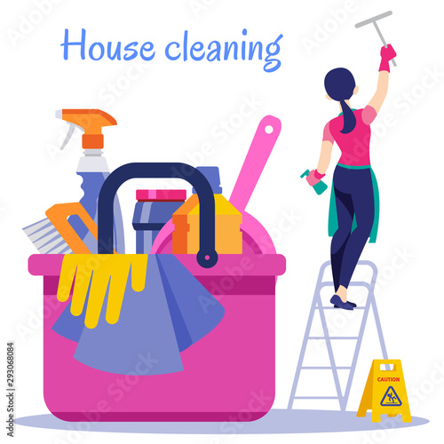 House cleaning. Poster. Cleaning service vector flat illustration.