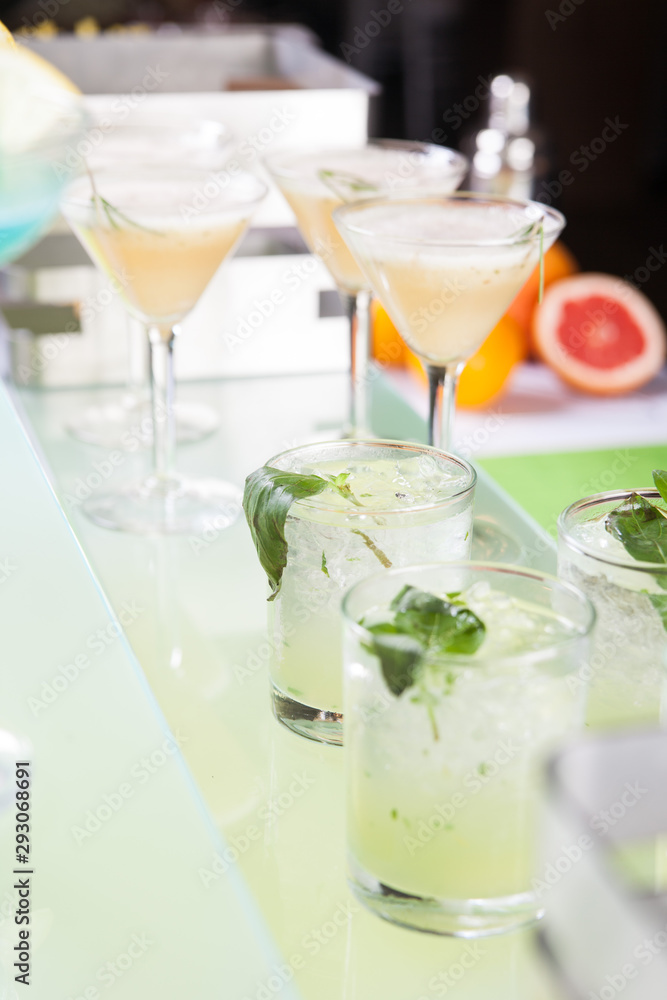 Set of cocktails at the bar, bright colored. Set of cocktails at the bar, bright colored.
