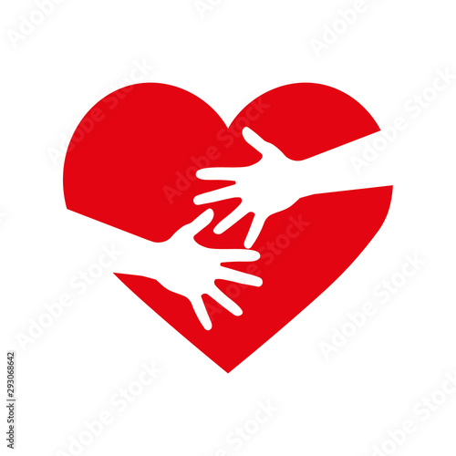 Embrace Heart Shape Logo design vector template. Valentine Day Love Concept: Embracing Logotype negative space icon.