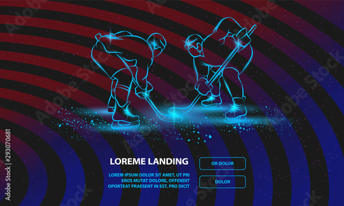 Hockey players are preparing to face-off. Vector Sport Background for Landing Page Template.