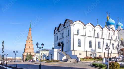 The leaning tower (Syuyumbike) in the Kazan Kremlin. Kazan city, Tatarstan republic, Russia.