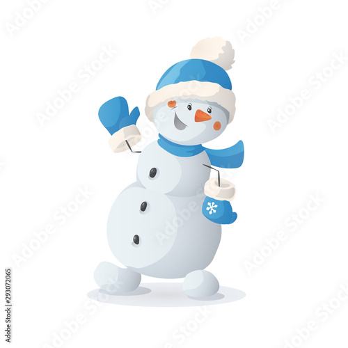 Cartoon snowman illustration. Winter holidays character isolated on white background