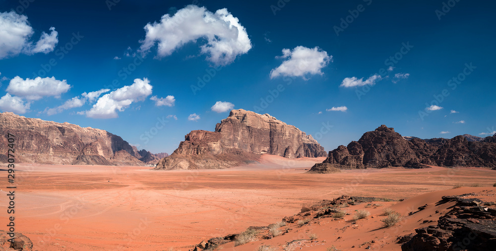 Panoramic view of the highest rocks at Wadi Rum, southern Jordan