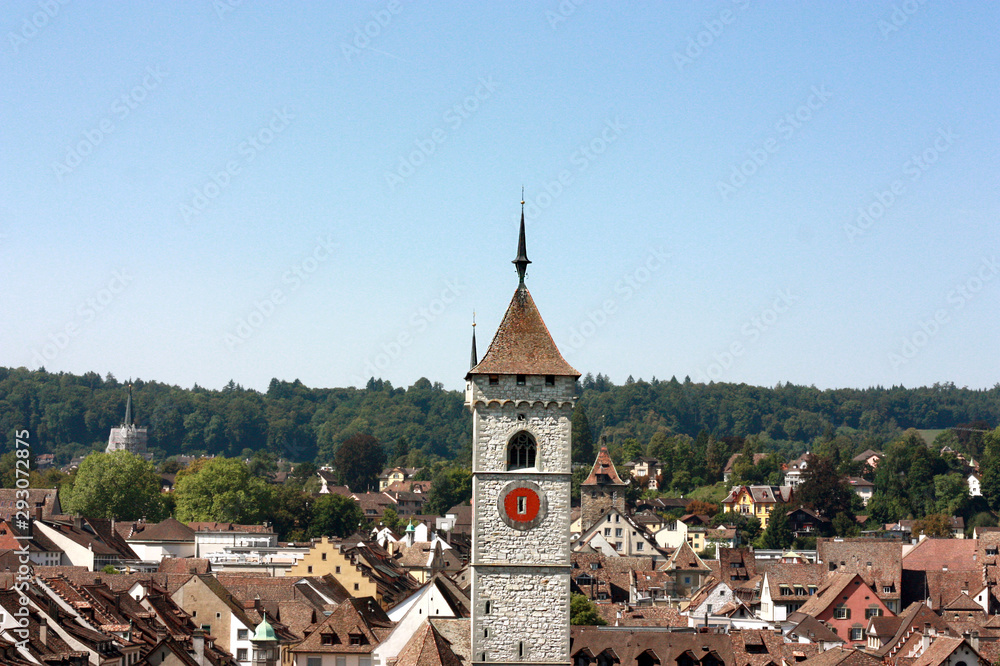 The historic center of Schaffhausen. Old city streets, view from Munot Fortress. Switzerland