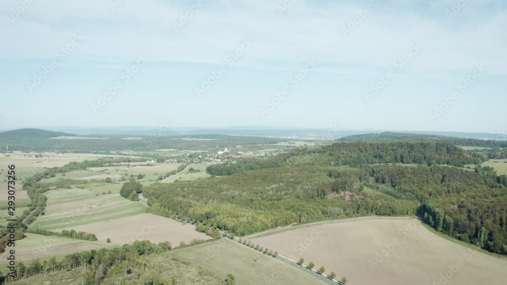 Aerial drone shot over beautiful german landscape, woods, Europe Aerial drone shot over beautiful german landscape, woods, Europe