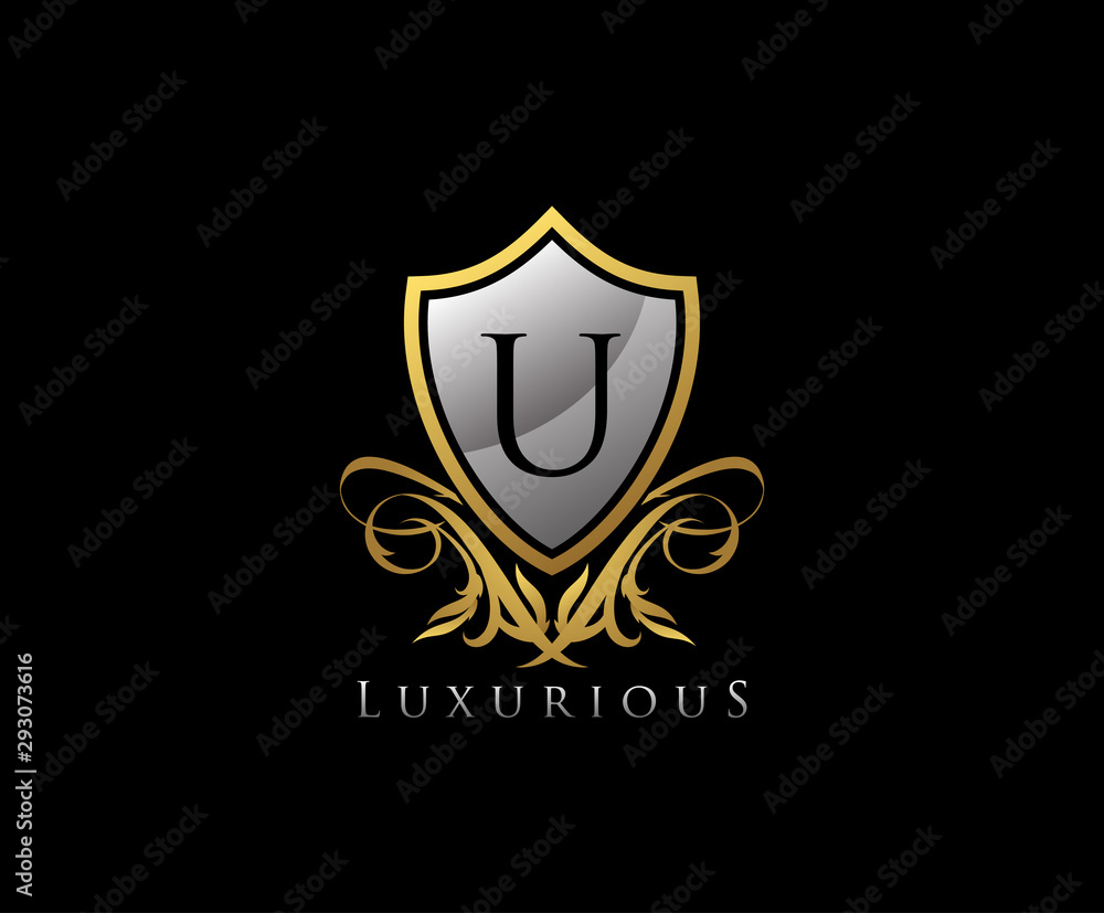 Classy Shield Letter U Gold Letter Logo Icon. Classy Shield Letter U Gold Letter Logo Icon.