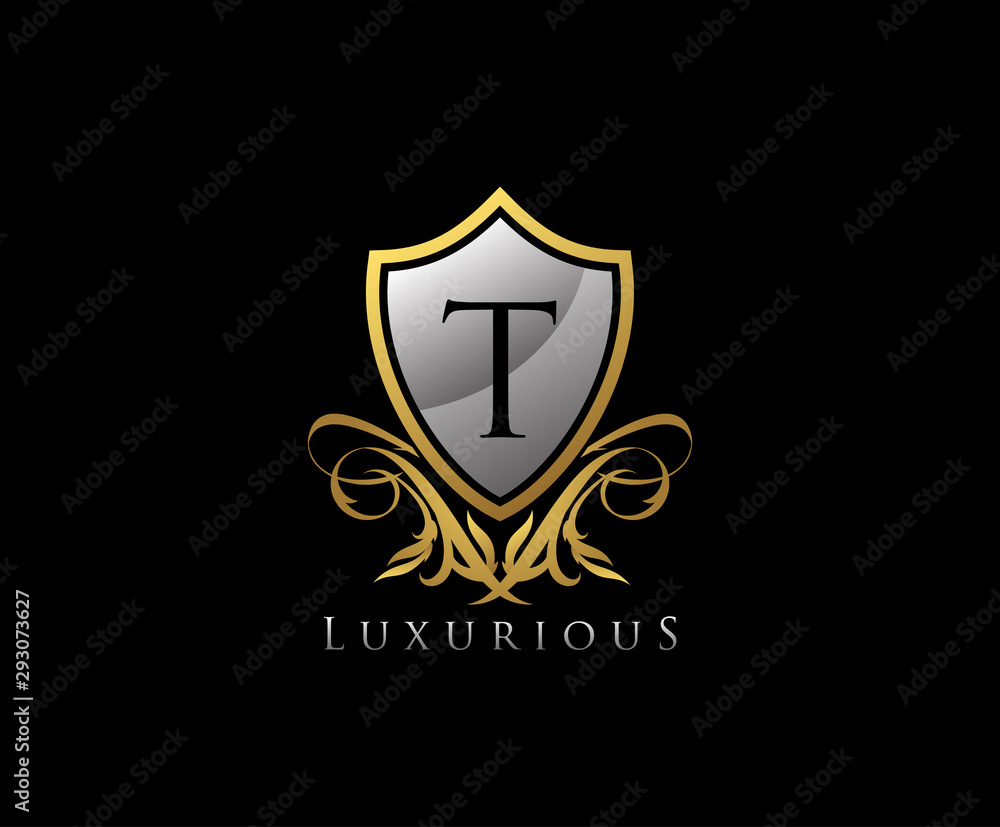 Classy Shield Letter T Gold Letter Logo Icon. Classy Shield Letter T Gold Letter Logo Icon.