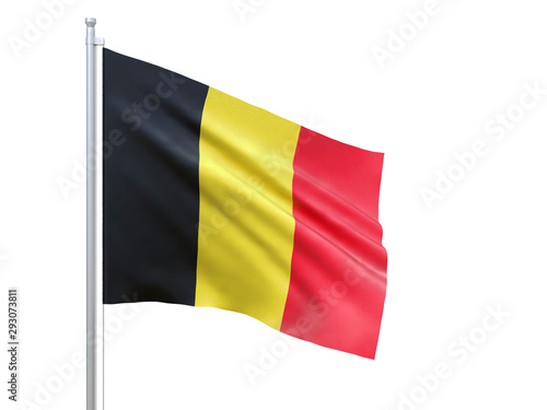 Belgium flag waving on white background, close up, isolated. 3D render