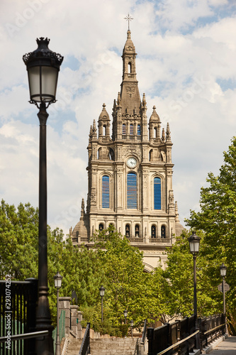 Bilbao Begona cathedral bell tower facade. Basque country. Spain photo