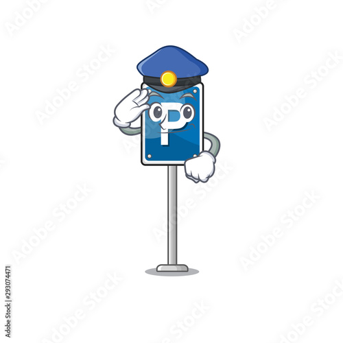 Police parking sign on a cartoon roadside