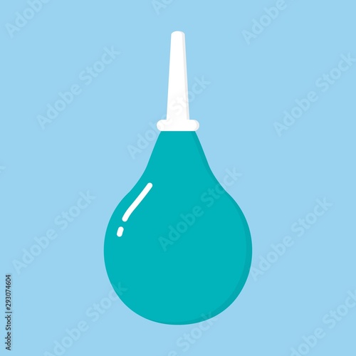 Enema. Medical instruments . Blue enema with a plastic tip. Vector illustration of medical pear.