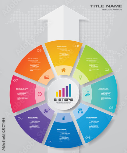 8 steps pie chart/ circle chart with arrow infographics design element. EPS 10.	