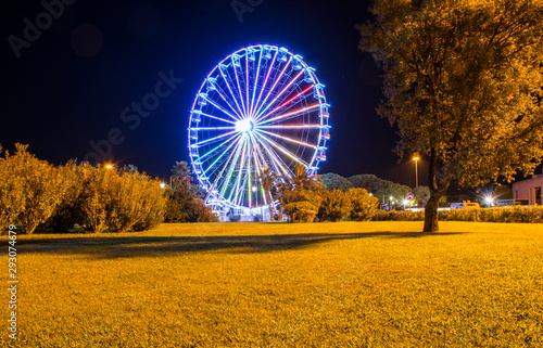 Night image of the Ferris wheel in Olbia, Sardinia