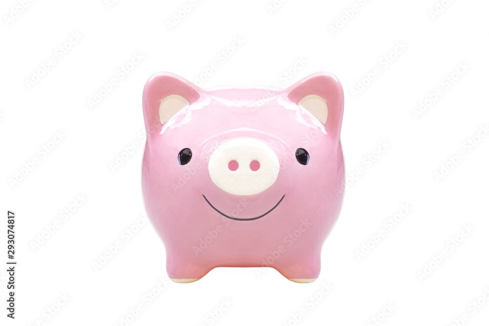 Pink piggy bank closeup isolated