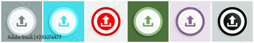 Upload icon set, colorful flat design vector illustrations in 6 options for web design and mobile applications
