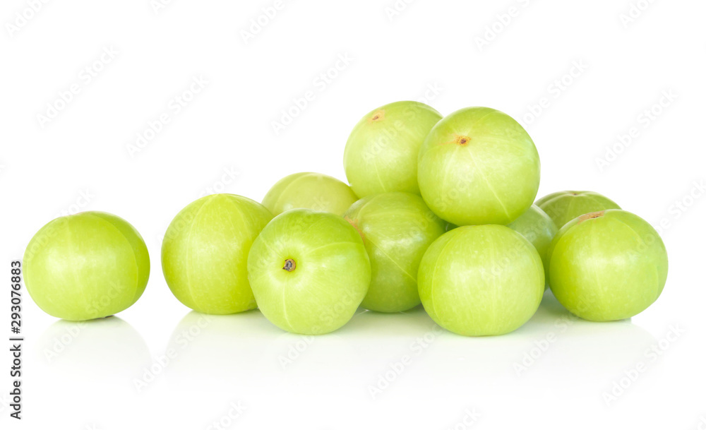 Fresh indian gooseberry isolated on white background, herb and medical fruit for health care concept Fresh indian gooseberry isolated on white background, herb and medical fruit for health care concept