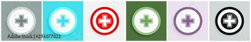 Pharmacy icon set, colorful flat design vector illustrations in 6 options for web design and mobile applications