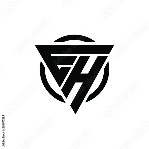EH, HE Triangle Logo Circle Monogram Design Vector Super Hero Concept