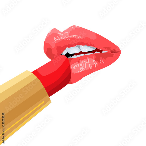 Lip makeup. Concept for cosmetics label,  beauty salon,  cosmetology procedures, visage and makeup. Isolated on white background.