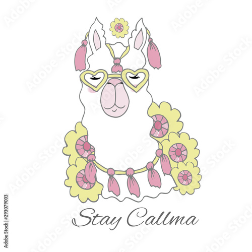 Stay calm cute llama, alpaca isolated on white background, vector