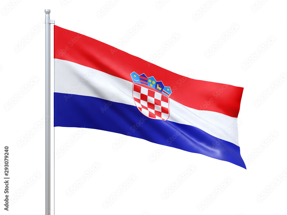 Croatia flag waving on white background, close up, isolated. 3D render Croatia flag waving on white background, close up, isolated. 3D render