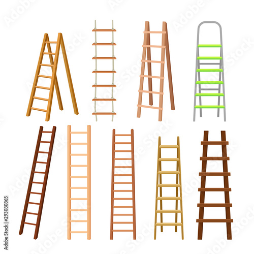 Multi-Purpose Set Of Different Ladders Vector Illustrations Many Colors