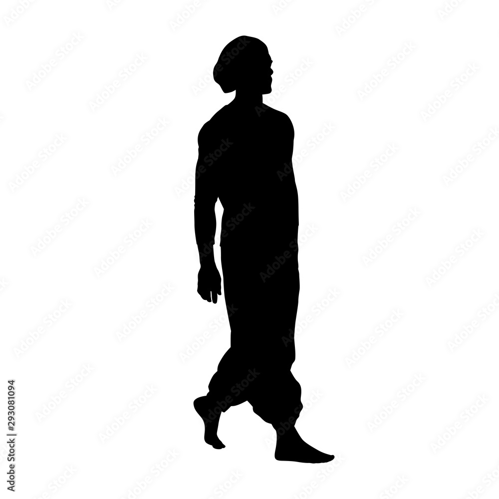 Young adult man walking, isolated vector silhouette