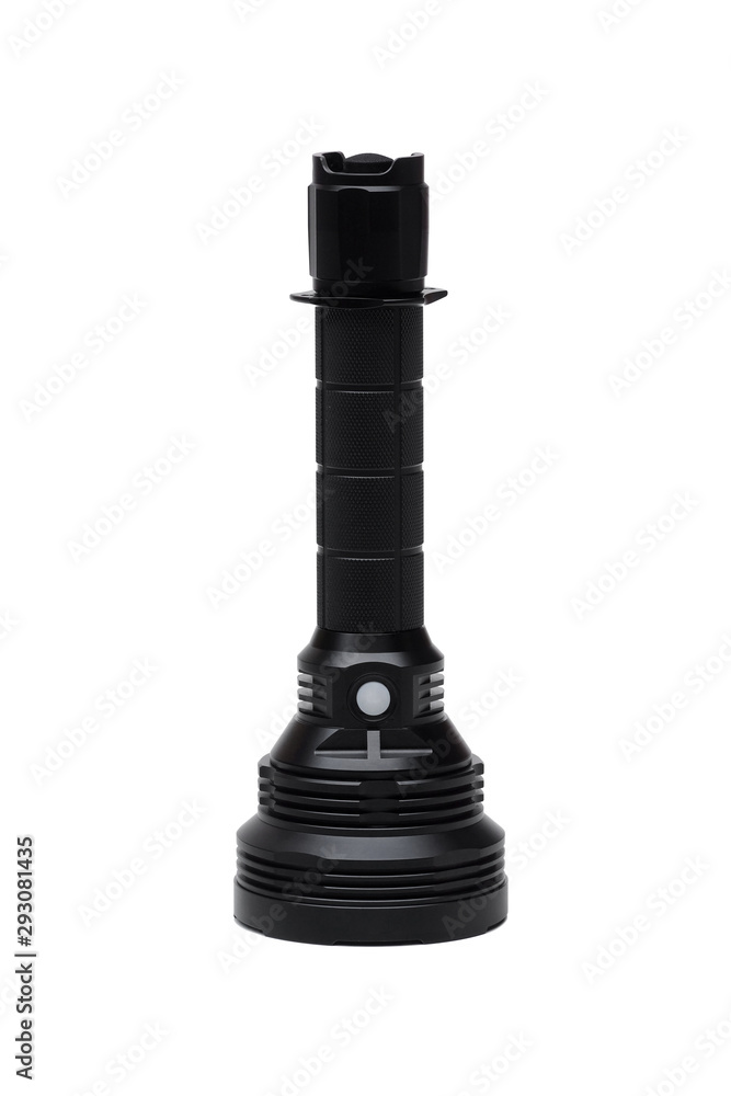 A big flashlight for camping isolated on white background A big flashlight for camping isolated on white background