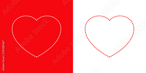 Logotipo con corazón con línea de puntos en rojo y blanco
