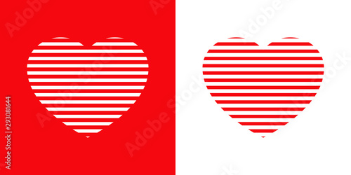 Logotipo con corazón con líneas horizontales en rojo y blanco
