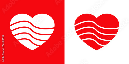 Logotipo con corazón con líneas onduladas en rojo y blanco