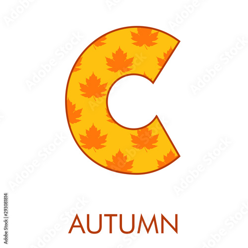 Logotipo letra C con patrón con hojas de árbol en color naranja