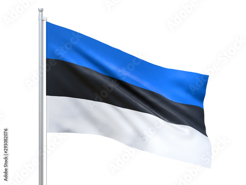 Estonia flag waving on white background, close up, isolated. 3D render