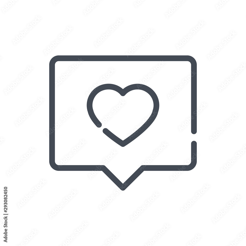 Like button with notification box line icon. Heart in chat box vector outline sign. Like button with notification box line icon. Heart in chat box vector outline sign.