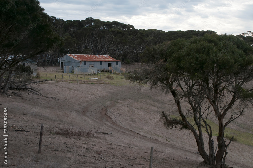 Kangaroo Island Australia, rural scene with farm shed at dusk Kangaroo Island Australia, rural scene with farm shed at dusk